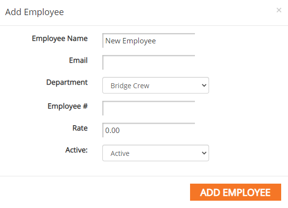 screenshot of the add employee form