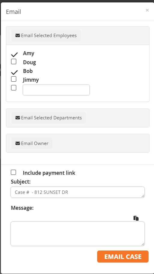 screenshot of the email case menu button