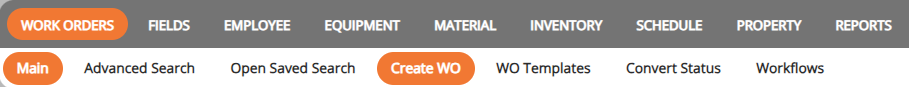 screenshot of the create work orders navigation bar