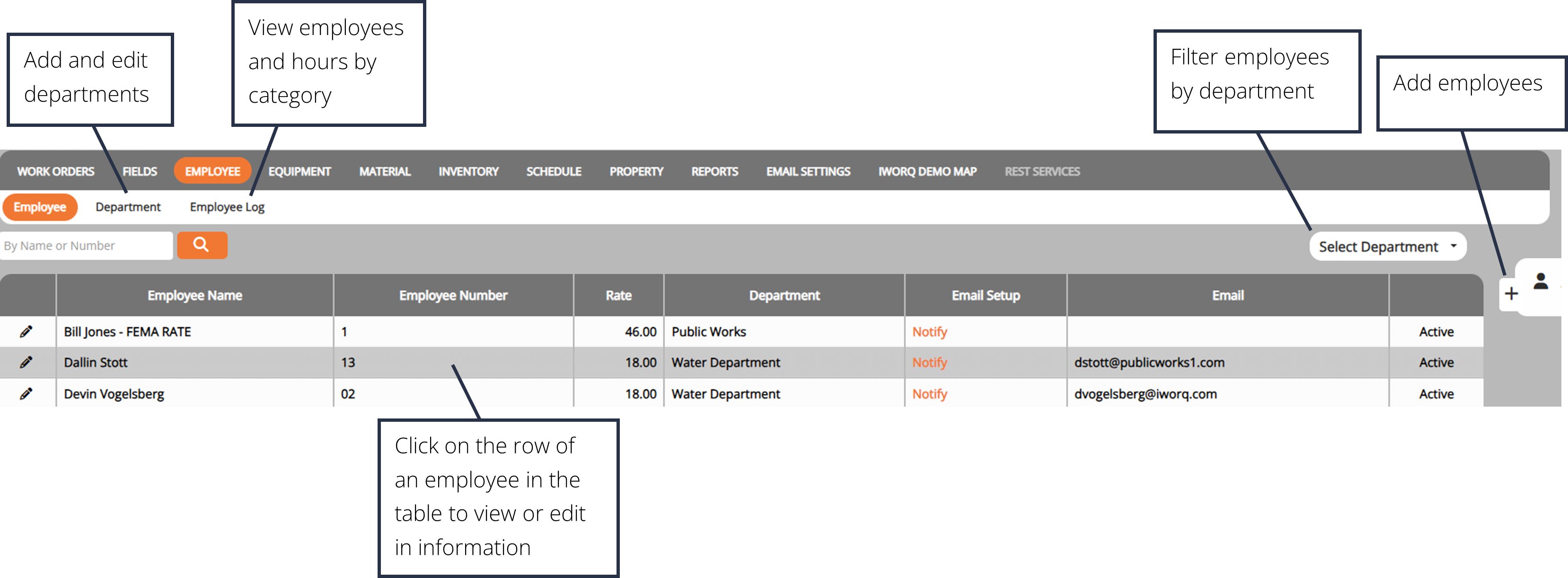 screenshot of employee dashboard layout