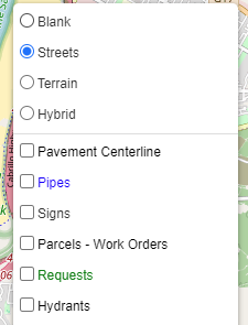 screenshot of map layers options