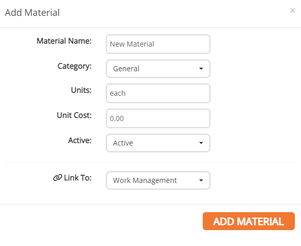 screenshot of the add material form