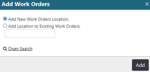 screenshot of the add work orders form