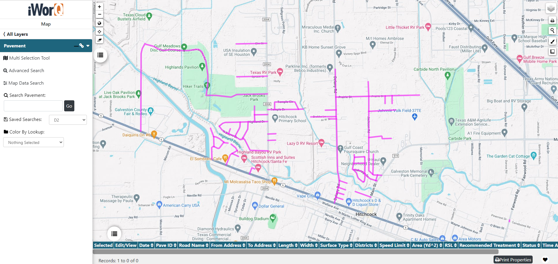 screenshot of iworq map saved search feature