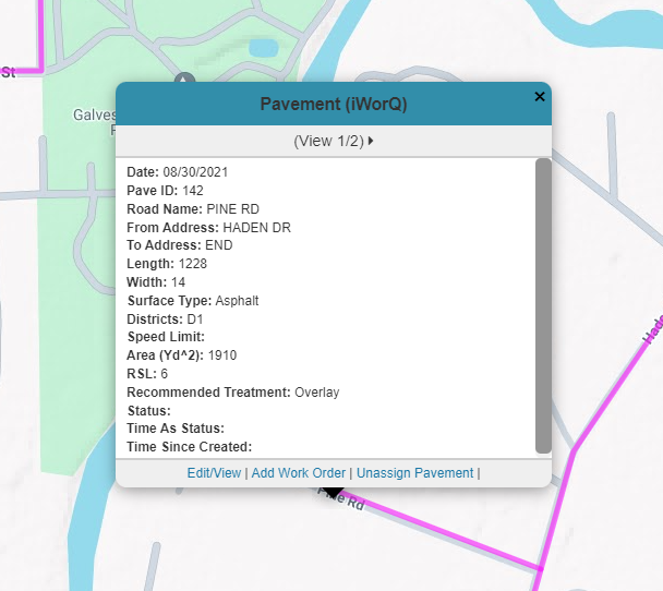 screenshot of a work order in the maps window