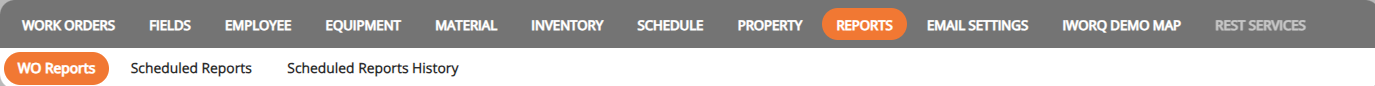 screenshot of the work order reports navigation bar