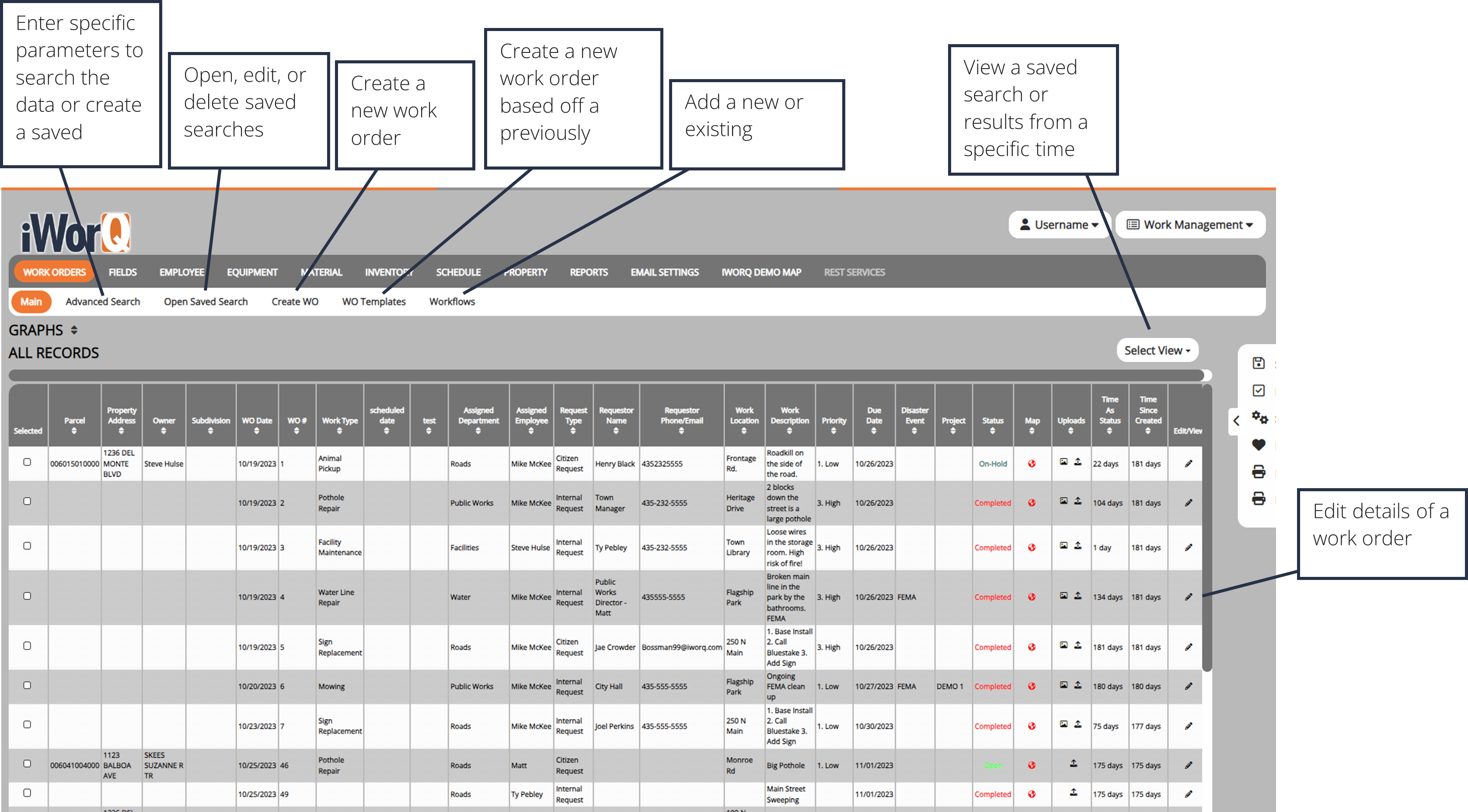 Work Order dashboard layout