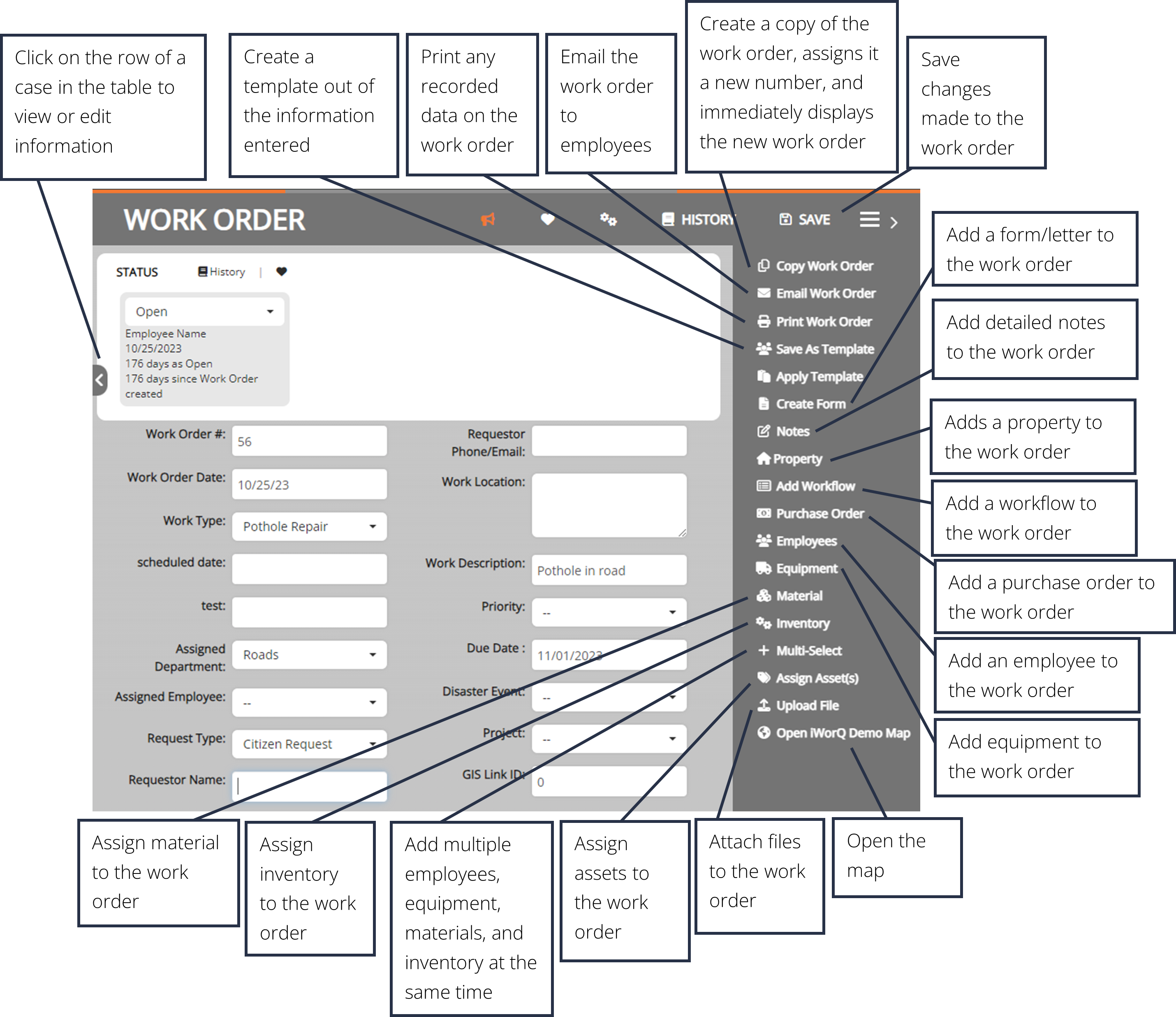 work order dashboard layout