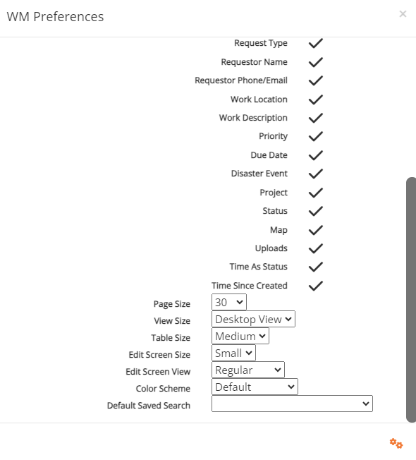 screenshot of the work management preferences window