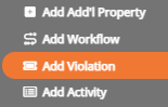 screenshot of the add violation side menu button