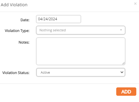 screenshot of the add violation window