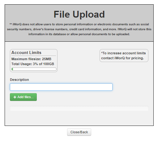 screenshot of the file upload window