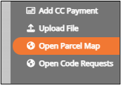 screenshot of the open parcel map side menu button