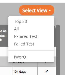 screenshot of the select view saved search drop down