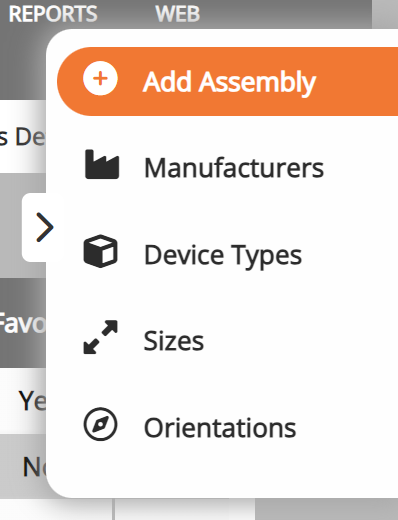 screenshot of the add assemblies side menu