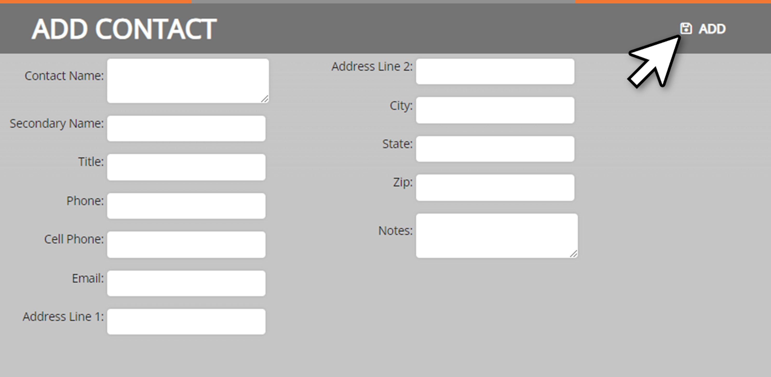 screenshot of the add contact window