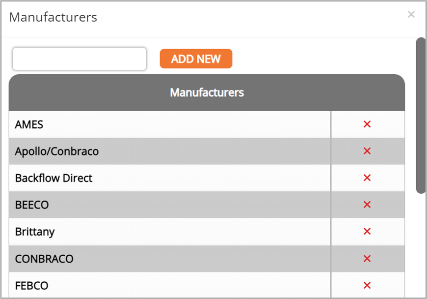 screenshot of the add manufacturers window