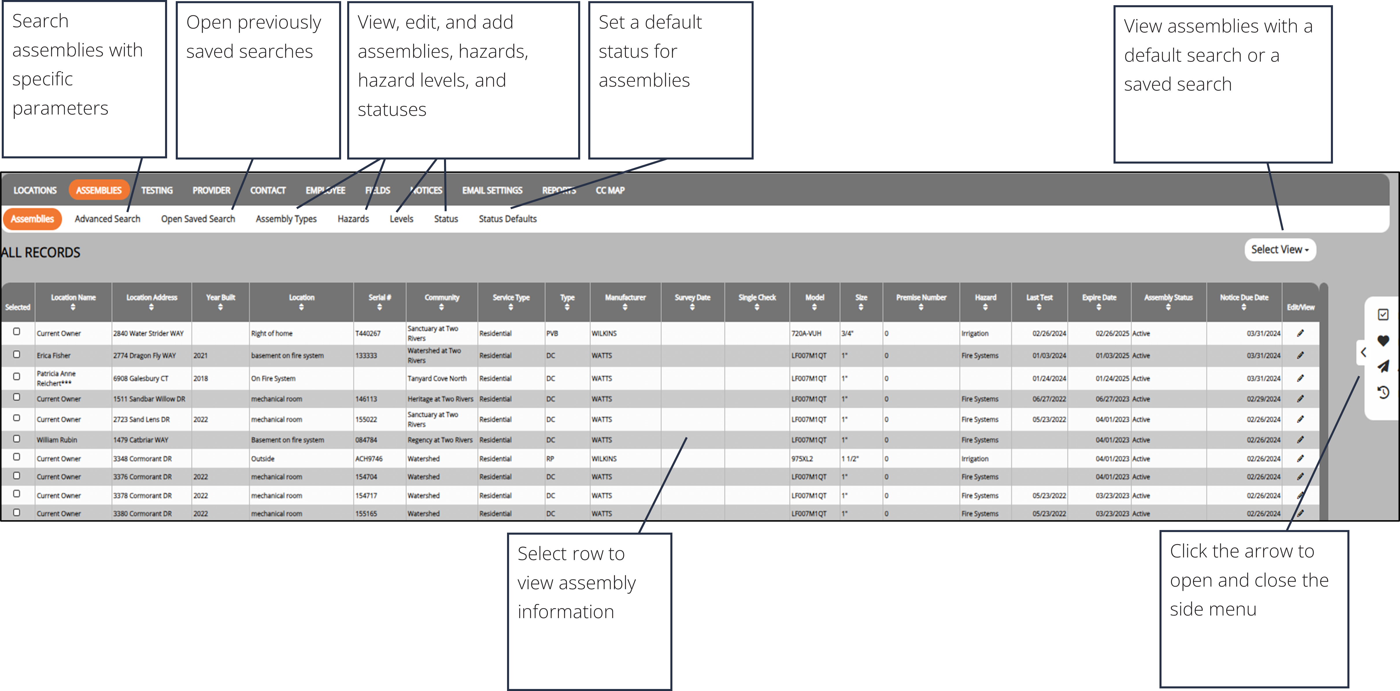 screenshot of the assemblies dashboard overview