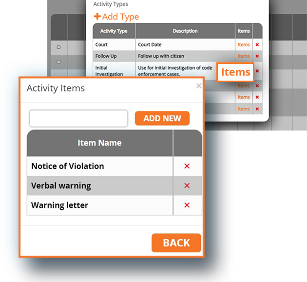 Code Enforcement Activity Type Add Items