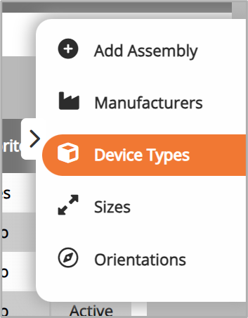 screenshot of the device type side menu