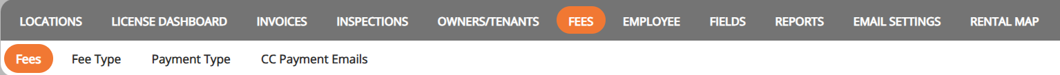 Rental License screenshot of the fees navigation bar
