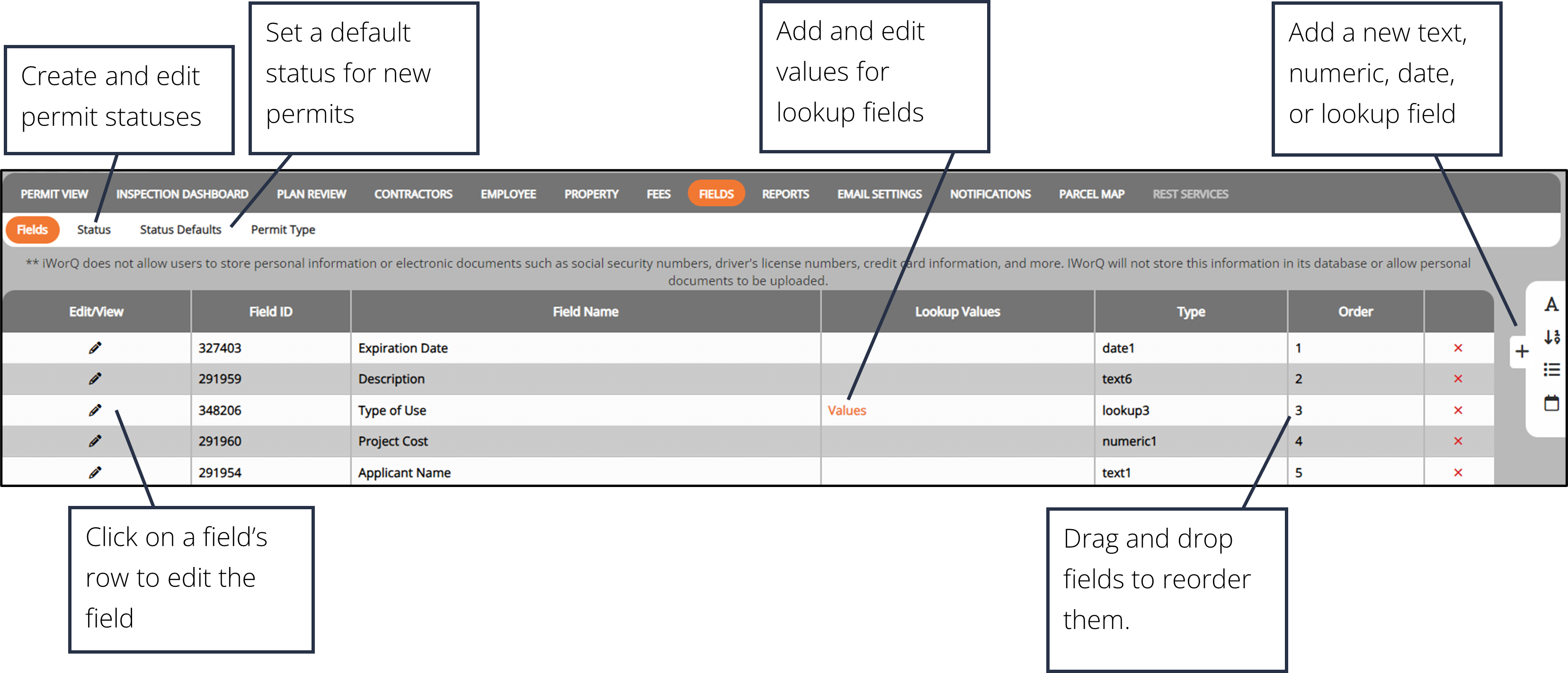 screenshot of the fields dashboard interface