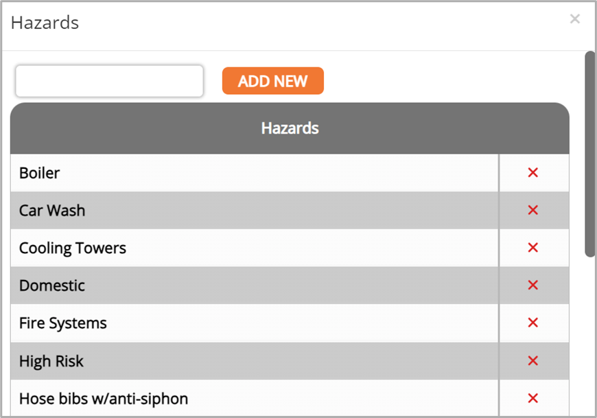 screenshot of the hazards window