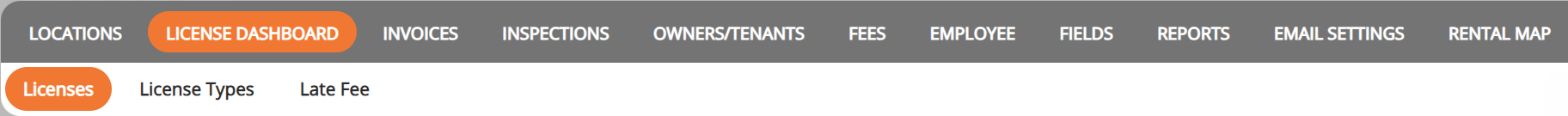 screenshot of the license dashboard navigation bar