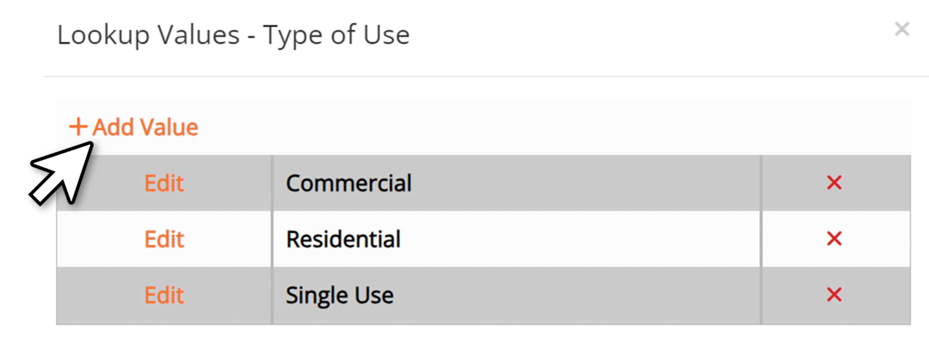 screenshot of the lookup values type of use window