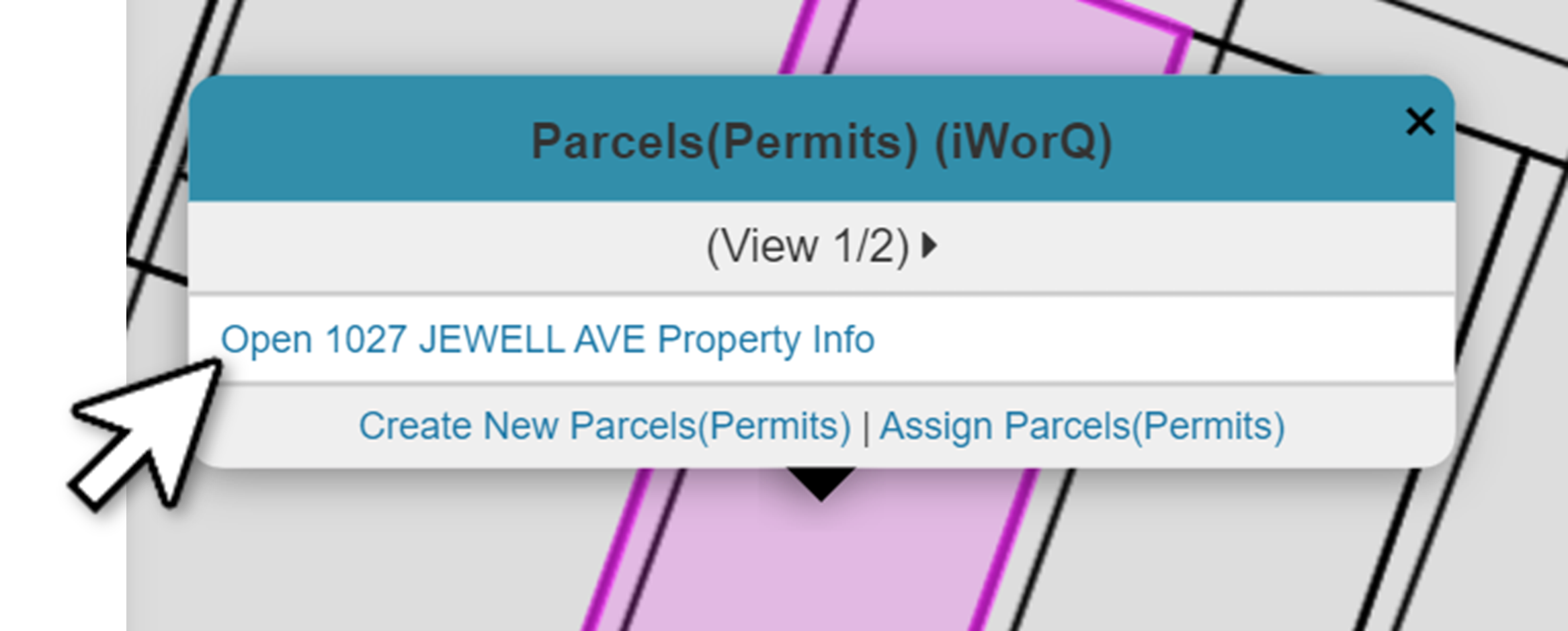 screenshot of the parcel permit window