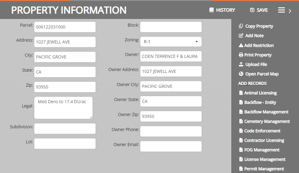 screenshot of the permit information window