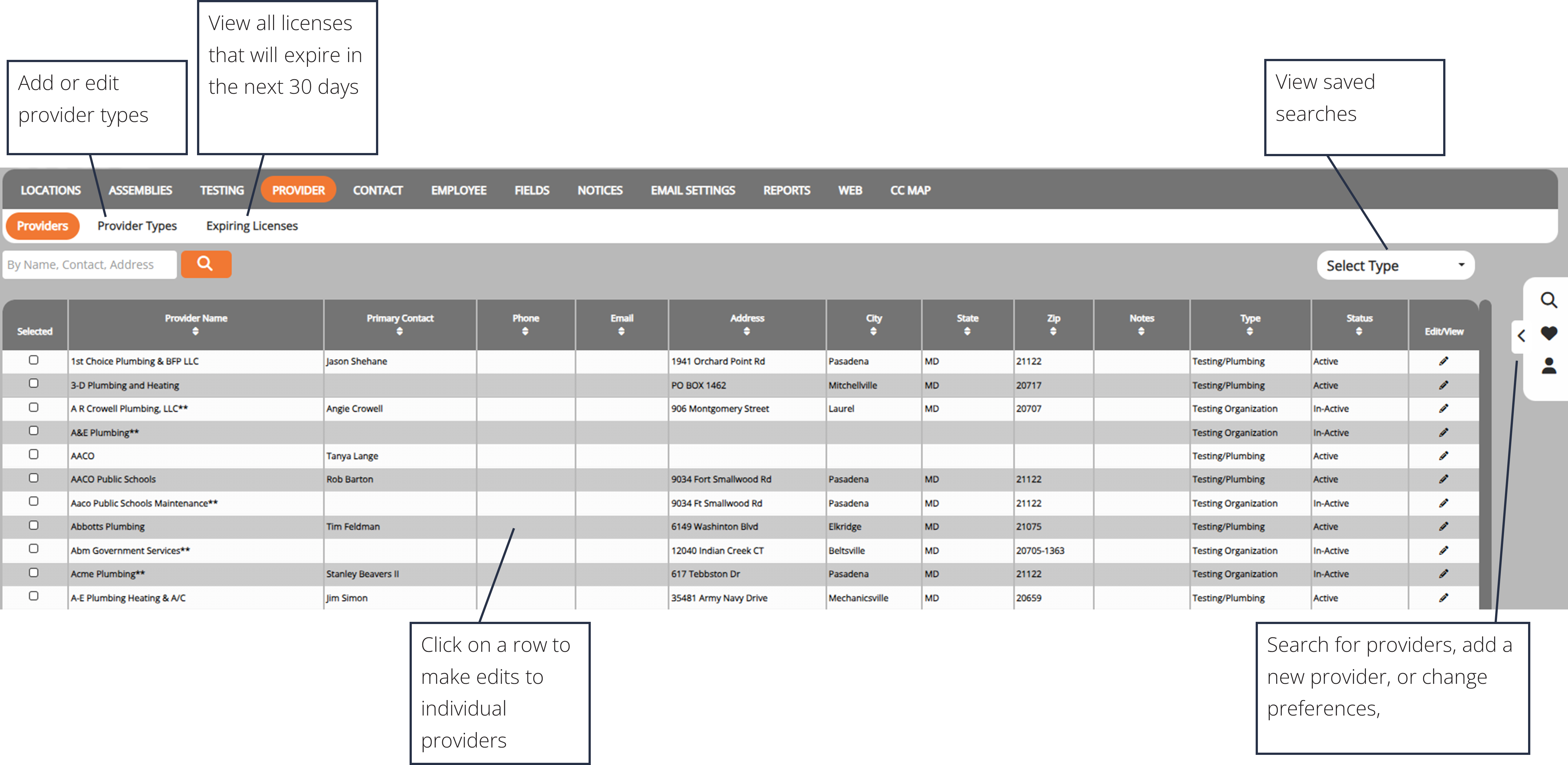 screenshot of the provider dashboard overview