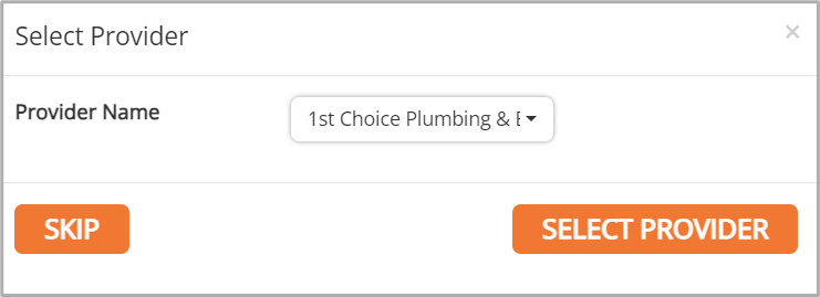screenshot of the select provider window