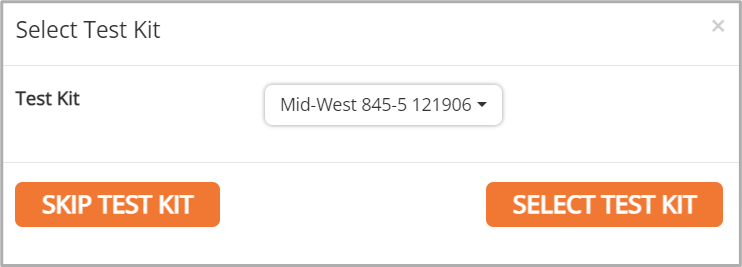screenshot of the select test kit window