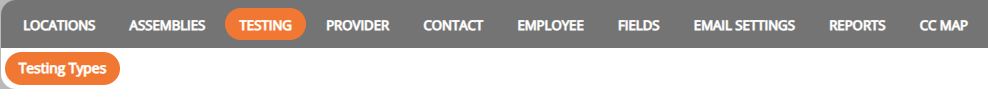 screenshot of the testing types navigation bar