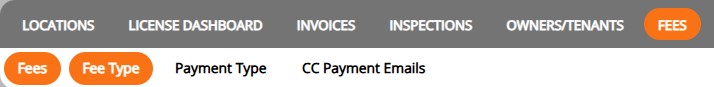 screenshot of the fee type navigation bar