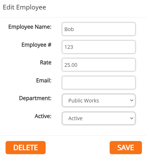 screenshot of the add employee form