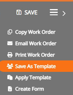 screenshot of the create work order form