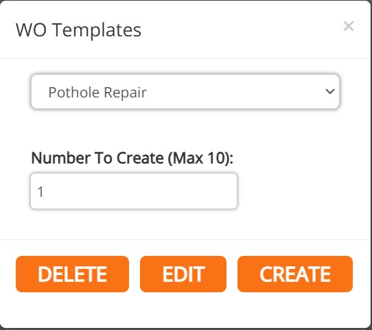 screenshot of the create work order form