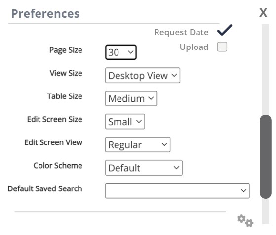 screenshot of the preferences side menu option